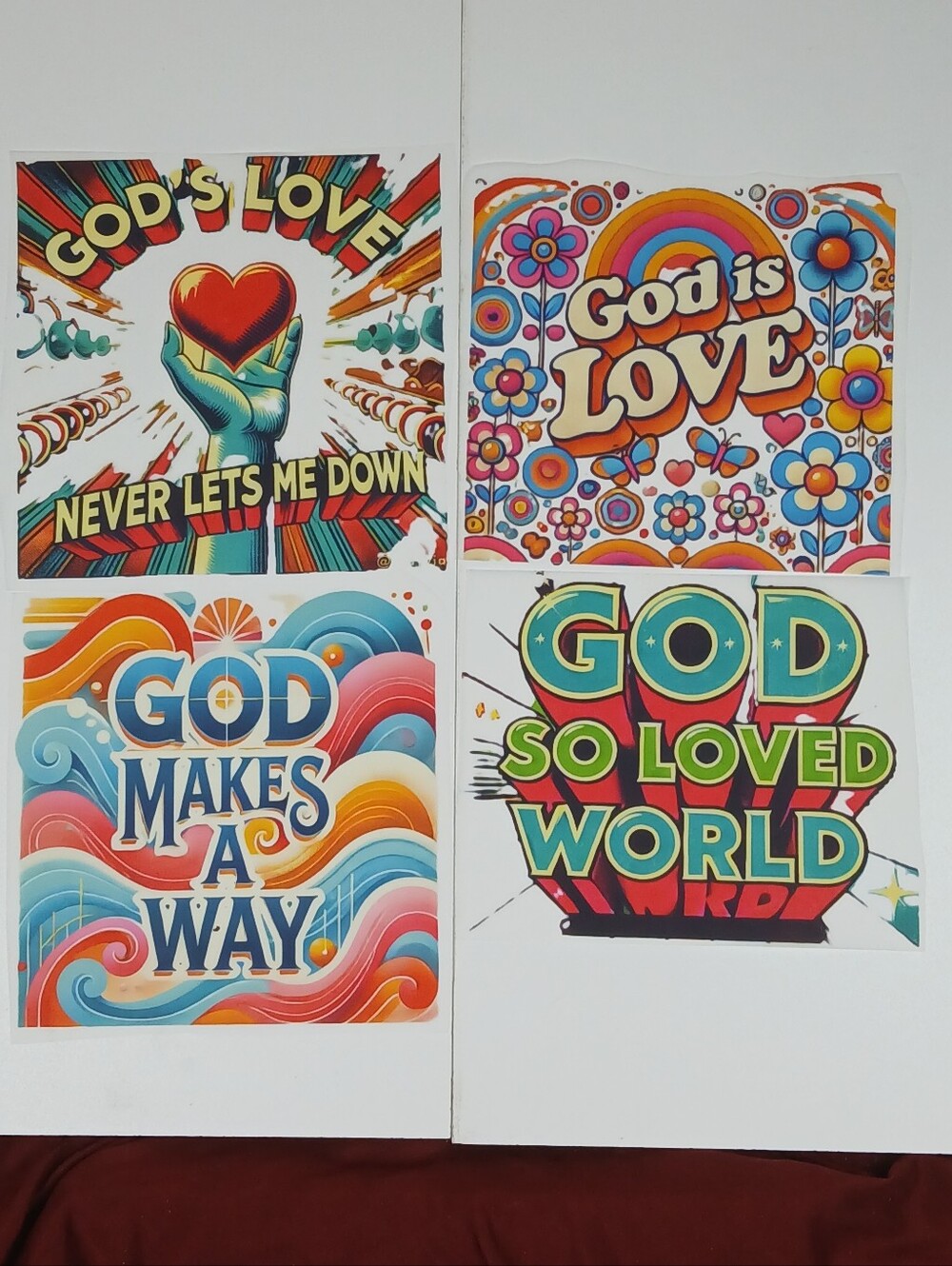 Set of 4 Ready-to-Press Retro Faith Inspirational DTF Heat Transfers